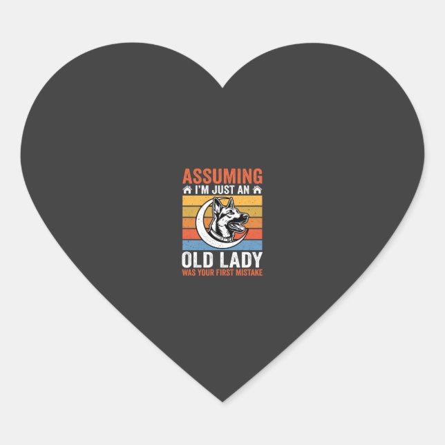 Old Lady Dog Warning Retro Heart Sticker (Front)