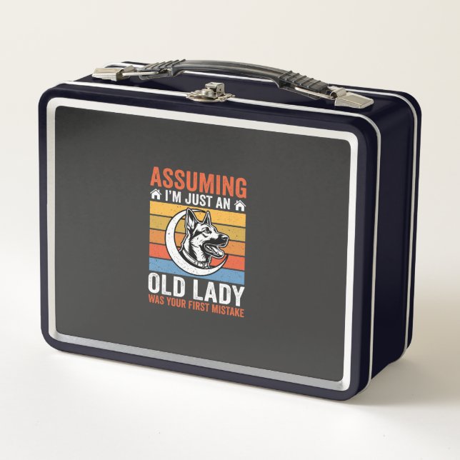 Old Lady Dog Warning Retro Metal Lunch Box (Front)