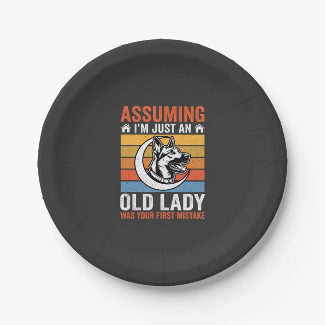 Old Lady Dog Warning Retro Paper Plate (Front)