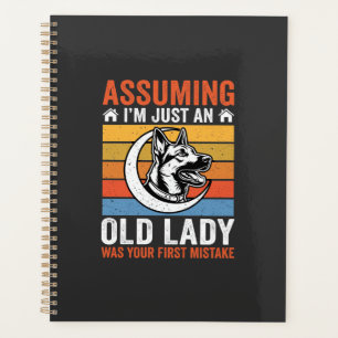 Old Lady Dog Warning Retro Planner