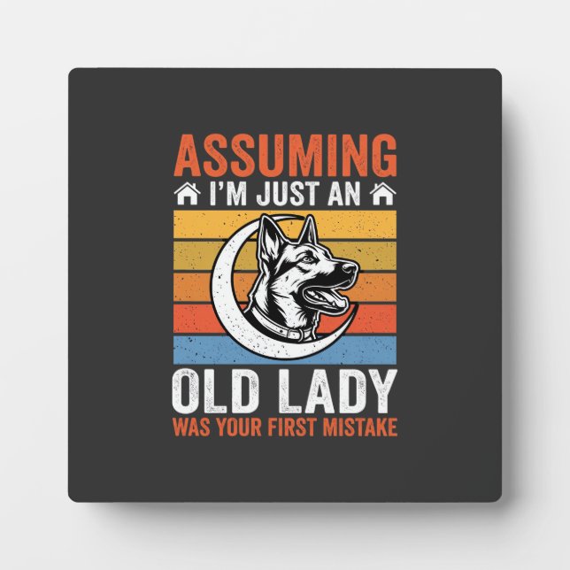 Old Lady Dog Warning Retro Plaque (Front)