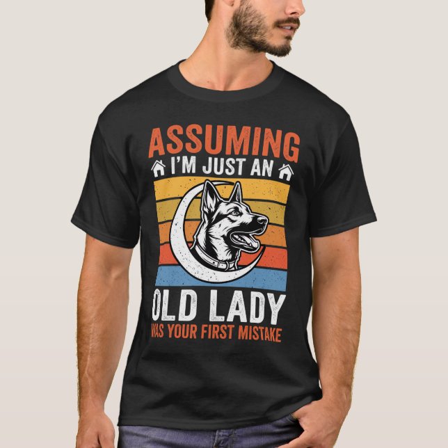 Old Lady Dog Warning Retro T-Shirt (Front)