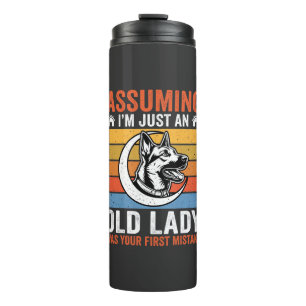 Old Lady Dog Warning Retro Thermal Tumbler