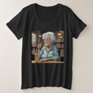 Old Lady Drinking a Tap Beer and Shot Plus Size T-Shirt