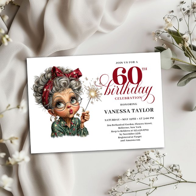 Old Lady Funny 60th Birthday Invite Party Card (Old Lady Funny 60th Birthday Invite Party Card)
