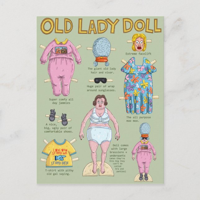Old Lady Paper Doll. Postcard (Front)