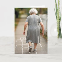 Old Lady Playing Hopscotch Birthday Humour