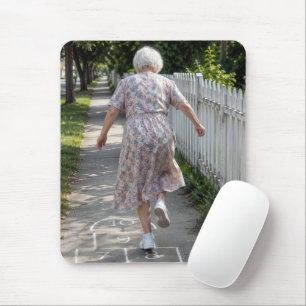 Old Lady Playing Hopscotch Game Mouse Pad