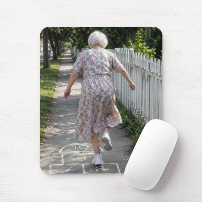 Old Lady Playing Hopscotch Game Mouse Pad (With Mouse)