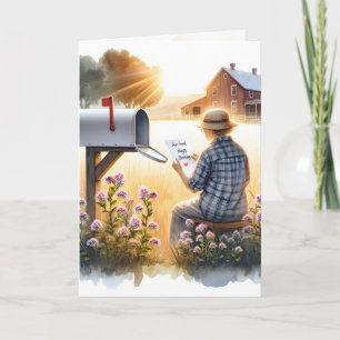 Old Lady Reading a Birthday Letter From Friend Card