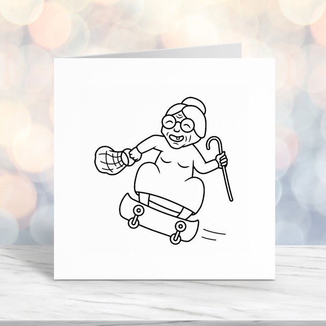 Old Lady with a Cane on a Skateboard Self-inking Stamp (Creator Uploaded)