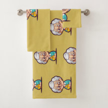 Old Lady with Chicken bath towels