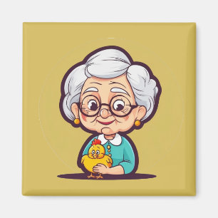 Old Lady with chicken magnet