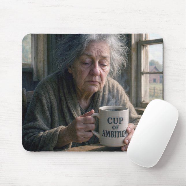 Old Lady With Steaming Cup of Coffee Mouse Pad (With Mouse)