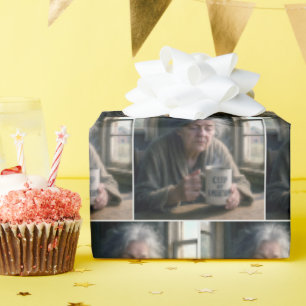 Old Lady With Steaming Cup of Coffee Wrapping Paper