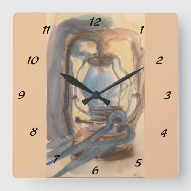 Old lantern and sheep clippers square wall clock (Front)