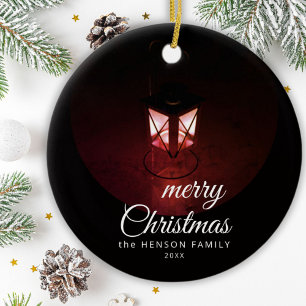 Old Lantern Light Merry Christmas Script Family Ceramic Tree Decoration