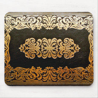 Old Leather Book Cover Black and Gold Mouse Pad