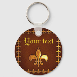Old Leather Cover with golden Fleur-de-Lys - Key Ring