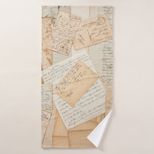 Old letters, handwritings, vintage postcards, e bath towel