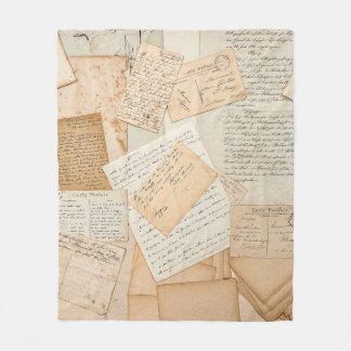 Old letters,  handwritings,  vintage postcards,  e fleece blanket