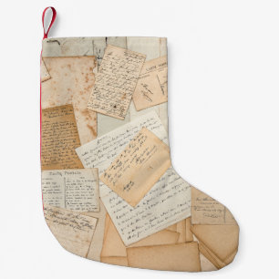 Old letters, handwritings, vintage postcards, e small christmas stocking