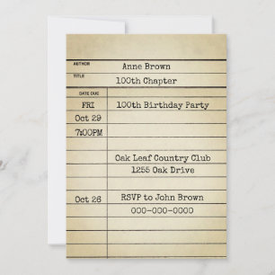 Old Library Card 100th Birthday Party