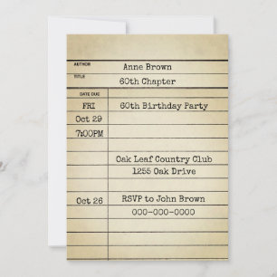 Old Library Card 60th Birthday Party