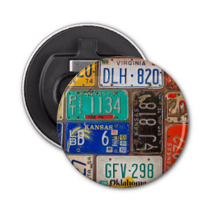 Old License Plate Collection Bottle Opener
