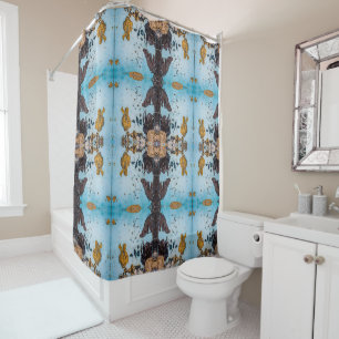 Old light blue and brown wall large pattern shower curtain