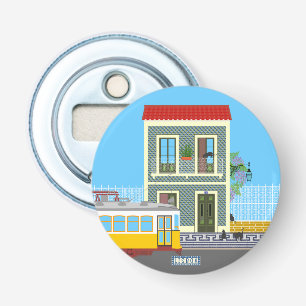 Old Lisbon house with cats  and yellow tram Bottle Opener