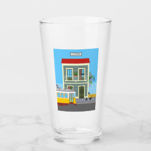 Old Lisbon house with cats and yellow tram Glass