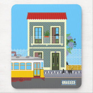 Old Lisbon house with cats  and yellow tram Mouse Pad
