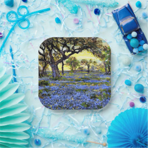 Old Live Oak Tree and Bluebells Paper Plate
