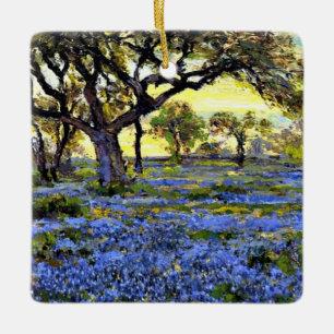 Old Live Oak Tree and Bluebonnets Ceramic Ornament