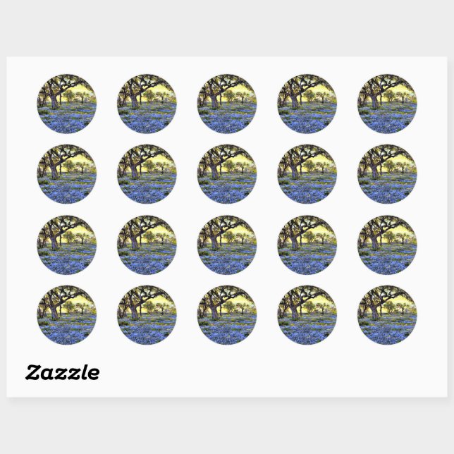 Old Live Oak Tree and Bluebonnets - Onderdonk art Classic Round Sticker (Sheet)