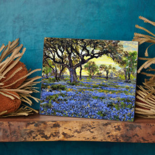 Old Live Oak Tree and Bluebonnets - Onderdonk art Plaque