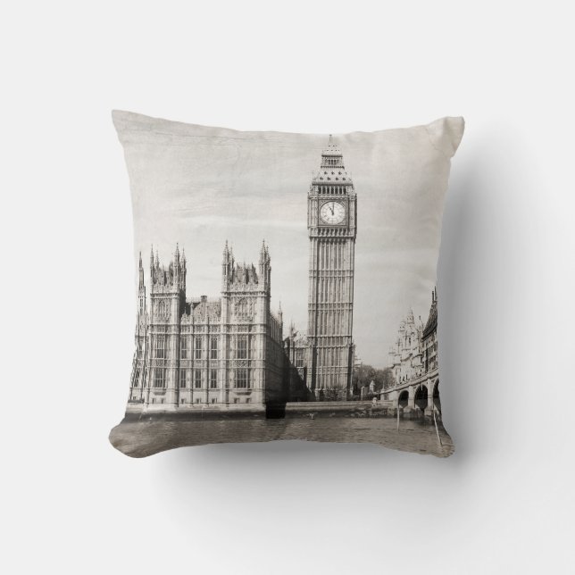 Old London, black and white. Cushion (Front)