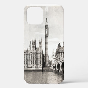 Old London, black and white. iPhone 12 Case