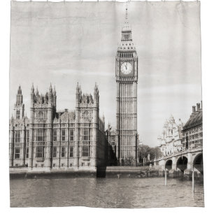 Old London, black and white. Shower Curtain