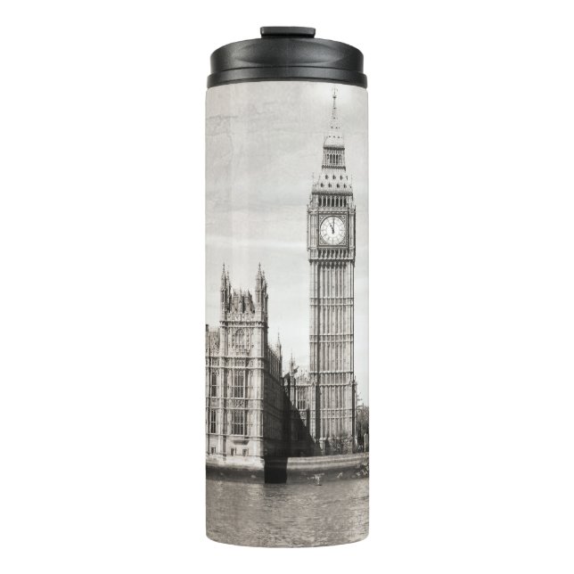 Old London, black and white. Thermal Tumbler (Front)