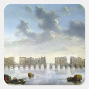 Old London Bridge (oil), c.1630 Square Sticker
