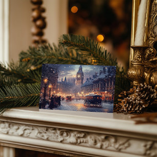 Old London Christmas with Snowy Streets Holiday Postcard