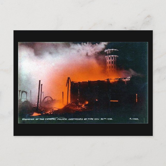 Old London Postcard - Crystal Palace Fire 1936 (Front)