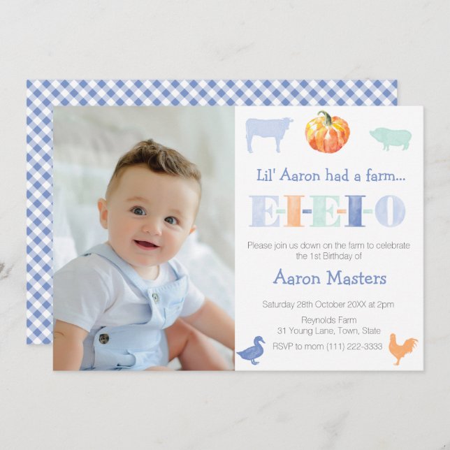 Old MacDonald Pumpkin Farm Birthday Party For Boy Invitation (Front/Back)