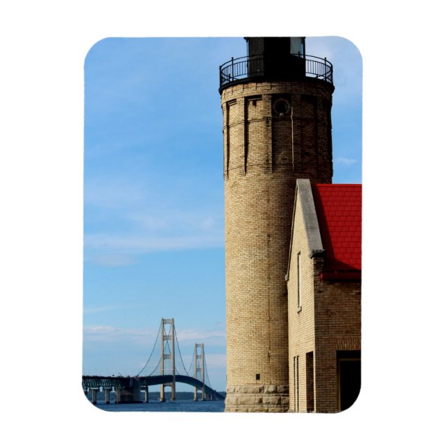 Old Mackinac Point Lighthouse and Mackinac Bridge Magnet (Vertical)