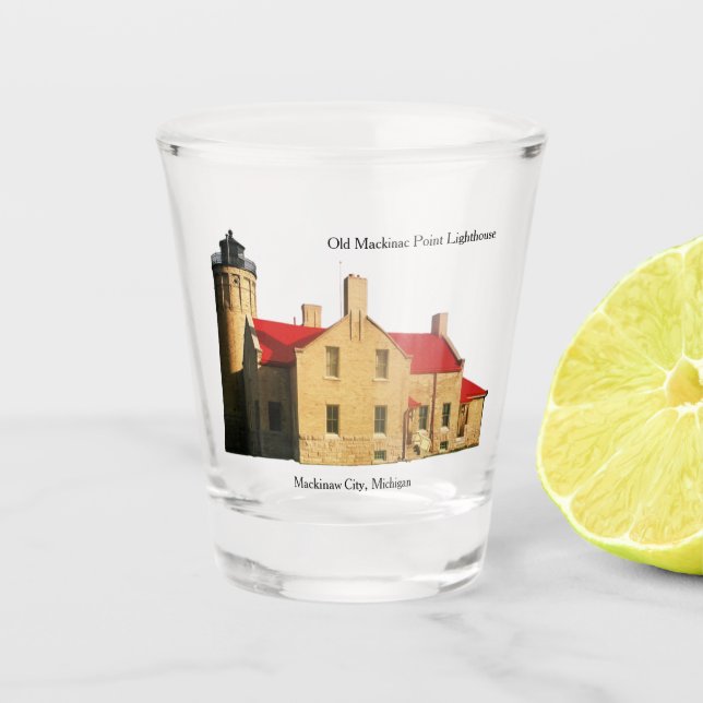 Old Mackinac Point Lighthouse shot glass (Front)