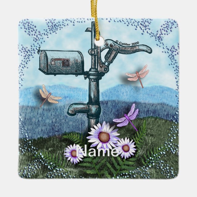 Old Mailbox  Ceramic Ornament (Front)