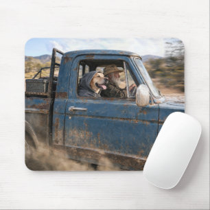 Old Man and Labrador Retriever in Blue Truck Mouse Pad