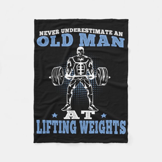 Old Man At Lifting Weights Workout Fitness Gym  Fleece Blanket (Front)